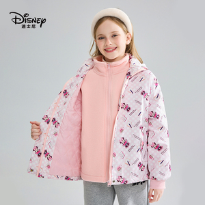 迪士尼品牌女童冬季外套夹棉冲锋衣摇粒绒两件套儿童中大童棉服
