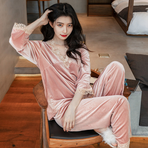 金丝绒睡衣女春秋款性感套装2021年新款韩版ins风粉色冬季两件套