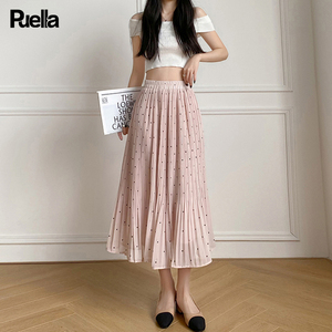 拉夏贝尔Puella波点甜美半身裙女夏季新款小个子高腰垂感百褶长裙