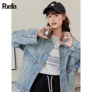 拉夏贝尔Puella韩版时髦设计感浅色系牛仔外套女港风减龄显瘦上衣