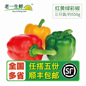 【老一生鲜】新鲜红黄绿彩椒甜椒圆椒柿子椒灯笼椒 3只装/约550g
