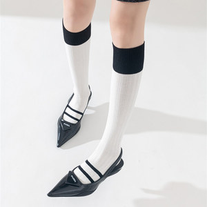 小腿袜少女塑形纯色压力日系学院风jk袜子白色拼接显瘦长筒袜
