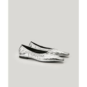 【鞋匠女王×原创升级】2024新款褶皱法式银色单鞋气质芭蕾平底鞋