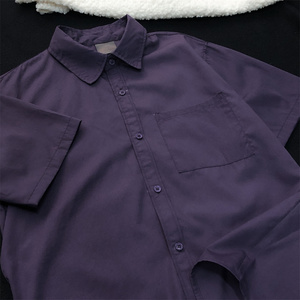 TRYEX夏季紫色衬衫女高级感宫廷紫衬衣深紫色日系复古男士短袖男