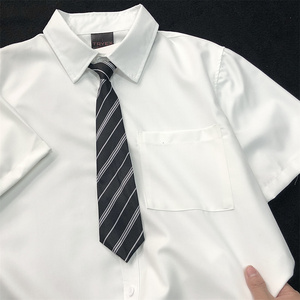 白色短袖衬衫男夏季学院风校服毕业黑色条纹领带男生白衬衣制服衫