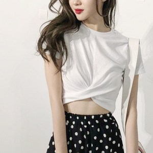 夏季小众短袖t恤女韩版学生性感露肚脐短款小心机爵士舞上衣小衫