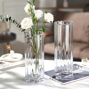 高透明竖楞直筒玻璃花瓶水培鲜花水养富贵竹插花摆件北欧客厅家用