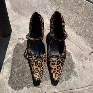 欧美风豹纹尖头猫跟小单鞋女2024年新款小众设计个性百搭玛丽珍鞋