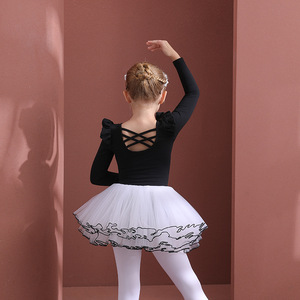 儿童舞蹈服纯棉黑色长袖秋冬女童练功服幼儿芭蕾舞裙练舞衣中国舞