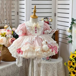 女童洛丽塔粉色蓬蓬公主裙儿童夏季短袖小女孩生日礼服洋装连衣裙