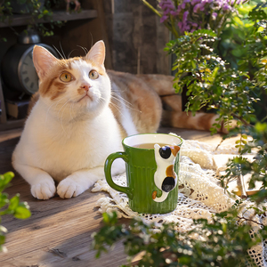 日系可爱猫咪咖啡杯陶瓷绿色小猫马克杯猫猫造型设计感小众高颜值