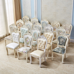欧式餐椅现代雕花实木酒店休闲白色美甲靠背凳子书桌家用餐厅椅子