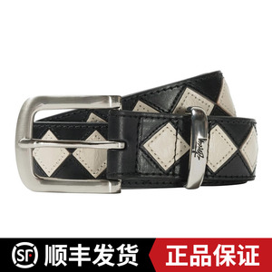 STUSSY ARGYLE STITCH LEATHER BELT新品斯图西压边格子腰带皮带