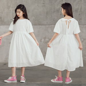 女童连衣裙夏装2022韩版潮范童装大童气质公主裙儿童白色礼服长裙