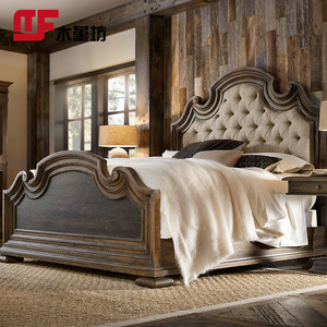 美式床轻奢橡木实木床法式乡村复古做旧1.8米双人床高端家具定制