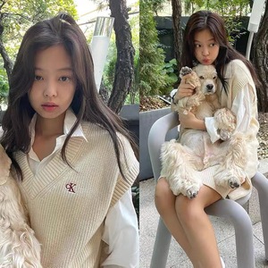 Jennie金智妮同款杏色马甲针织衫麻花韩国东大门宽松中长款毛衣女