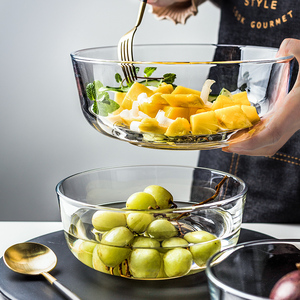 瓷彩美创意水果沙拉碗家用简约玻璃透明碗甜品碗小碗大号碗搅拌碗