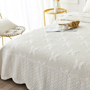 白色绣花床单外贸刺绣加厚绗缝被夏凉单件床盖三件套榻榻米大炕垫