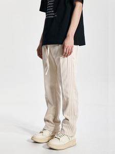 COLDSTONE基础百搭侧边条纹线条高品质麂皮绒休闲长裤纯色直筒裤