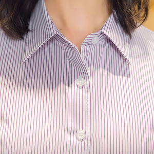 紫色条纹衬衫女长袖工装气质物业正装银行上班职业酒店工作服寸衫
