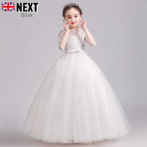 英国next白色儿童礼服蓬蓬婚纱公主裙花童小女孩主持人钢琴演出服