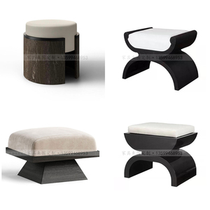 北欧沙发凳现代新中式实木矮凳酒店家用换鞋凳设计师圆茶凳梳妆凳
