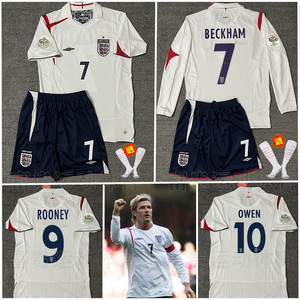 2006英格兰球衣主场7号贝克汉姆长袖足球服复古06年世界杯4杰拉德
