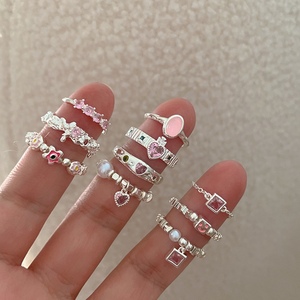 粉色锆石滴油花朵戒指指环女