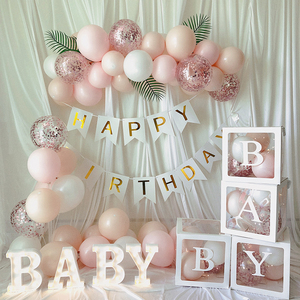 马卡龙气球宝宝一周岁生日装饰场景布置套餐家庭百日宴盒子背景墙