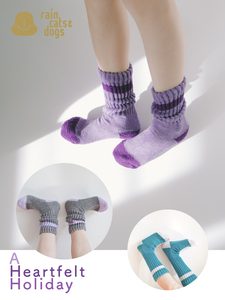 【不退不换】猫狗雨•原创设计棉线纯棉针织条纹堆堆袜儿童袜子