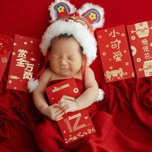影楼新生儿拍照服装宝宝红色新年主题婴儿满月照摄影服装道具套装