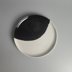 外贸出口尾单微瑕疵陶瓷餐具北欧复古个性创意手绘黑白平底小盘子