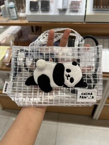 名创优品中国熊猫系列手提斜挎包迷你购物袋单肩包简约百搭透明