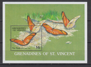 圣文森特 格林纳丁斯 邮票 1989年 动物 蝴蝶 小型张