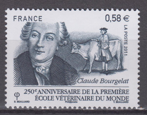 法国 邮票 2011年 名人  兽医学院创始人  布尔热拉 1全 雕刻版