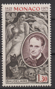 摩纳哥 邮票 1971 名人 法国诗人  波德莱尔 1全  GANDON雕刻