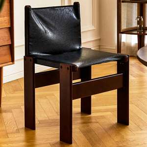 中古餐椅侘寂风僧侣椅子靠背书桌单人复古皮化妆凳桌椅组合商用椅