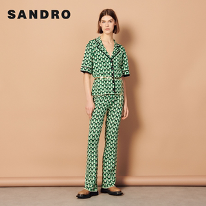 sandro2022夏季新款女装高腰时尚喇叭花式撞色针织长裤SFPPA00881