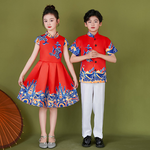 儿童合唱演出服小学生诗歌朗诵比赛幼儿园男女童中国风主持人礼服