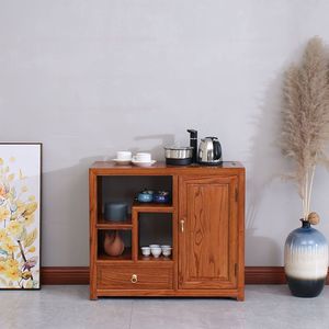 新中式烧水茶柜茶水柜茶水台客厅家用实木桶装饮水机老榆木餐边柜