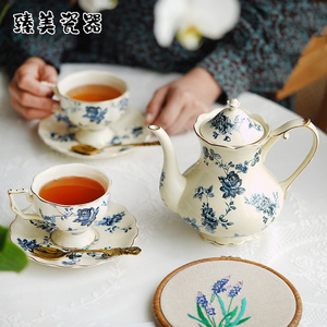 复古青花陶瓷咖啡壶咖啡杯高档精致法式下午茶杯欧式杯碟茶具套装