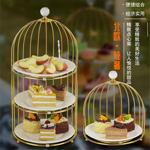 创意鸟笼双层展示台三层水果盘铁艺甜品蛋糕摆件下午茶歇点心架