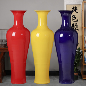 景德镇陶瓷器中国红色落地大花瓶摆件客厅玄关办公室装饰大号特大