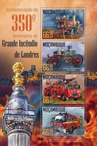莫桑比克2016年 电影伦敦大火 古代消防车 邮票小型张全新