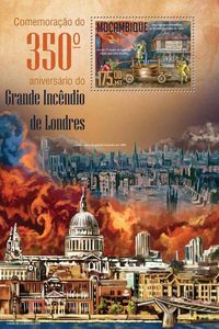 莫桑比克2016年 电影伦敦大火 古代消防 邮票小型张全新