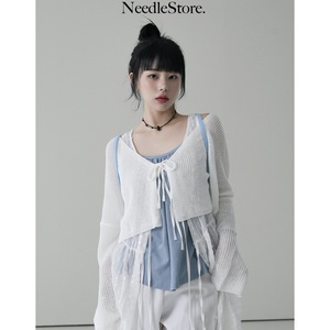 NEEDLE韩国代购 小众潮牌 美式系带 薄款针织开衫 毛衣外套 24春