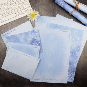 浪漫蓝色打印信纸信封套装A4感谢信文艺练字稿纸手账素材可定制