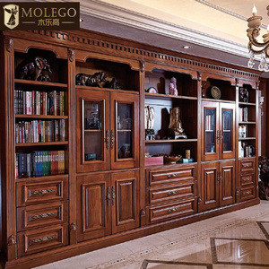 全屋定制整体书柜原木美式书房家具套装组合柜子书架红橡实木书柜