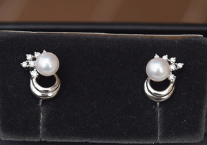 日本珠宝POLA宝丽高品质akoya海水珍珠钻石铂金14K金耳夹7.39克