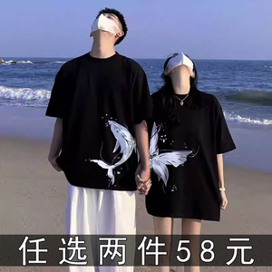 roora情侣装t恤夏装2024新款一男一女衣服高级感小众网红潮牌短袖